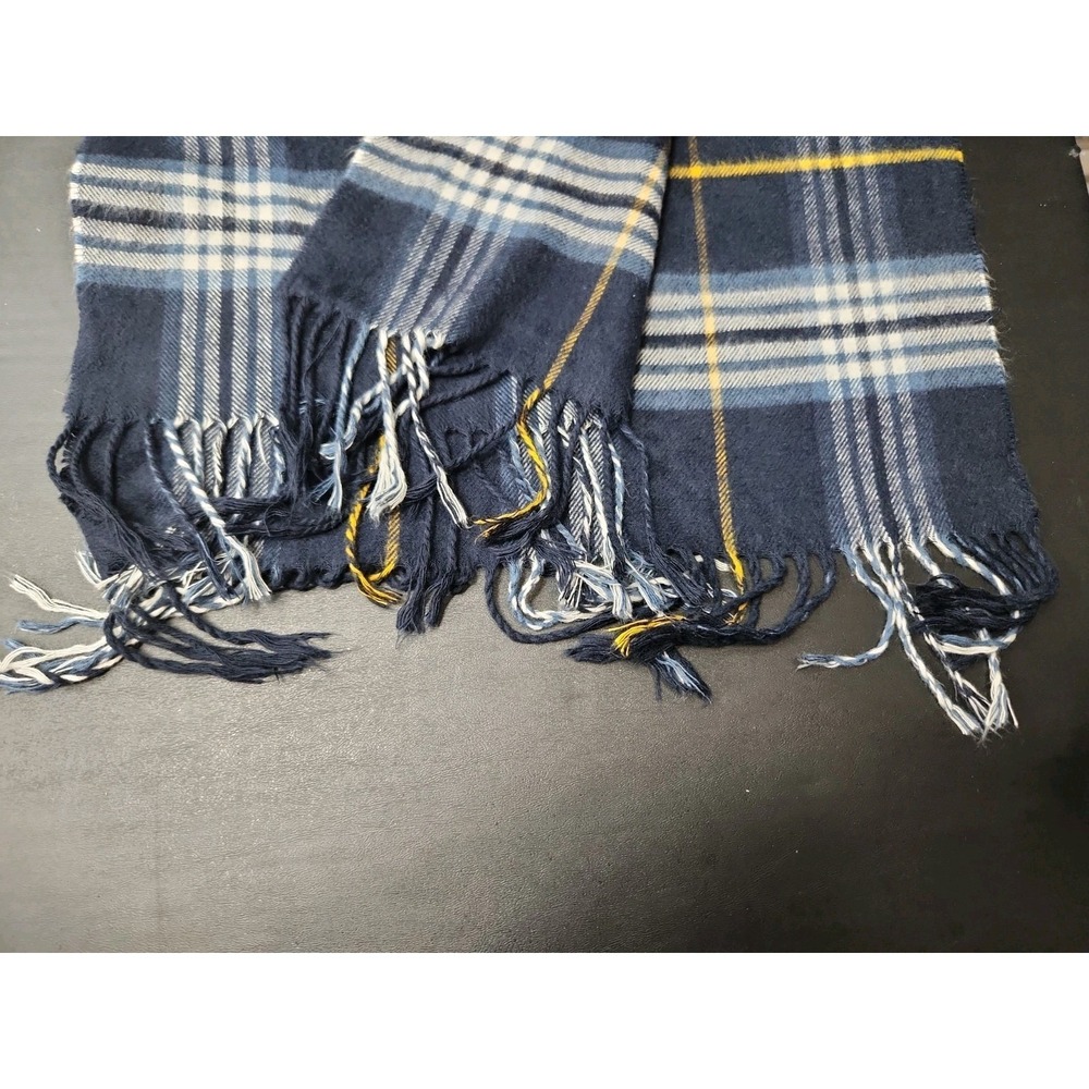 Soft Fraas CASHMINK scarf wrap Blue, yellow & White Plaid unisex Germany 62 in - Picture 2 of 5